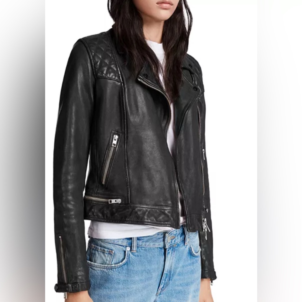 Allsaints Womens Conroy Biker Leather Jacket Black Size 00